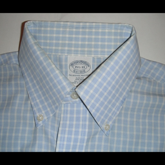 Brooks Brothers Sky Blue Check Pinpoint Long Sleev - Picture 6 of 8